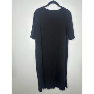 Eileen Fisher T-Shirt Dress Black Stretch Size Medium LBD Below Knee Midi Casual